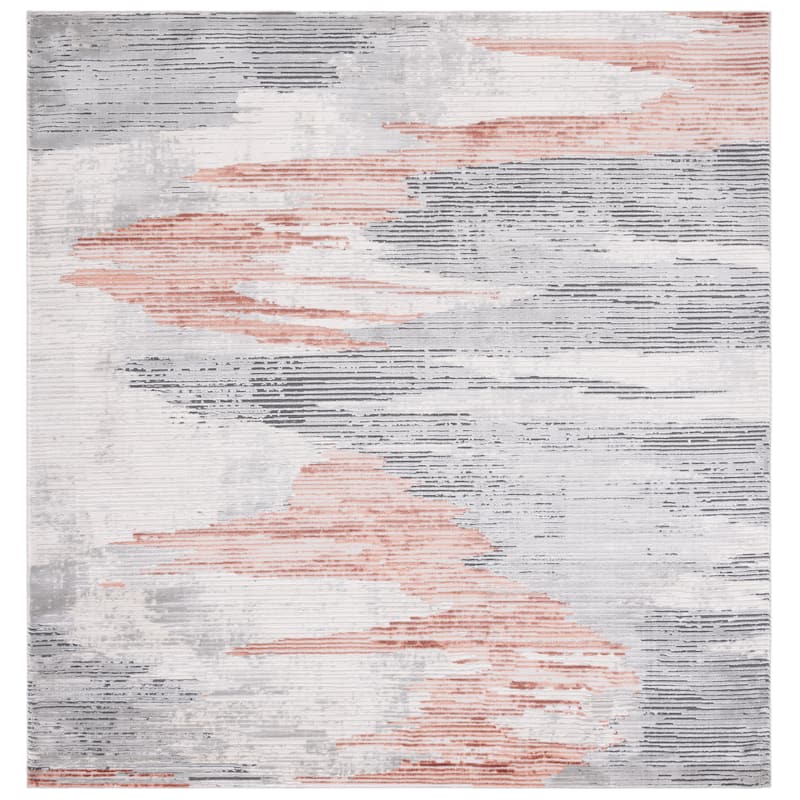 SAFAVIEH Invista Geralyn Modern Abstract Rug - 6'7" Square - Light Grey/Rust