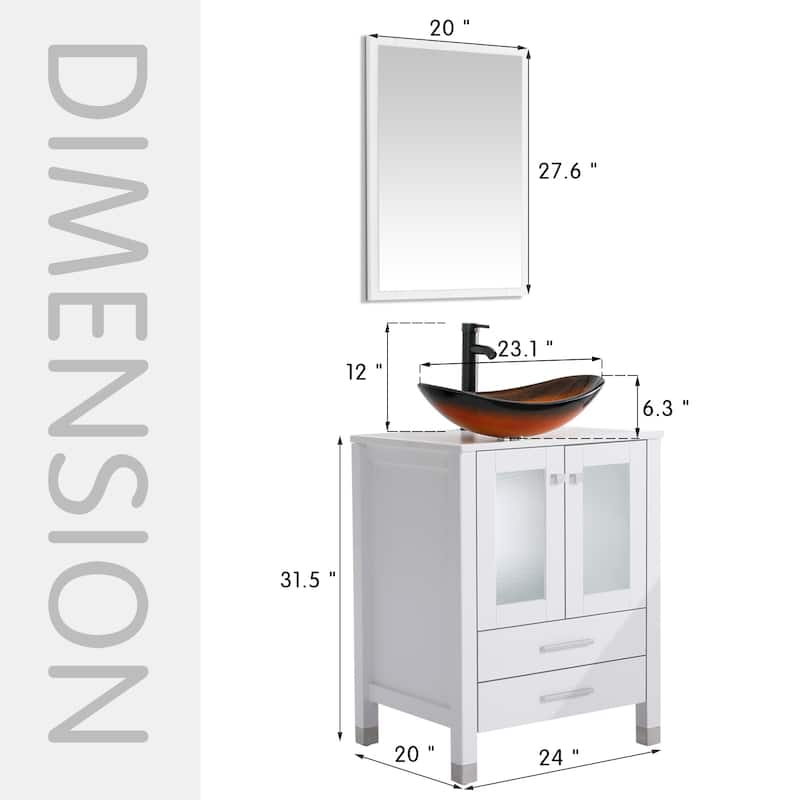 24" Bathroom Vanity with Sink Set Storage Cabinet Combo