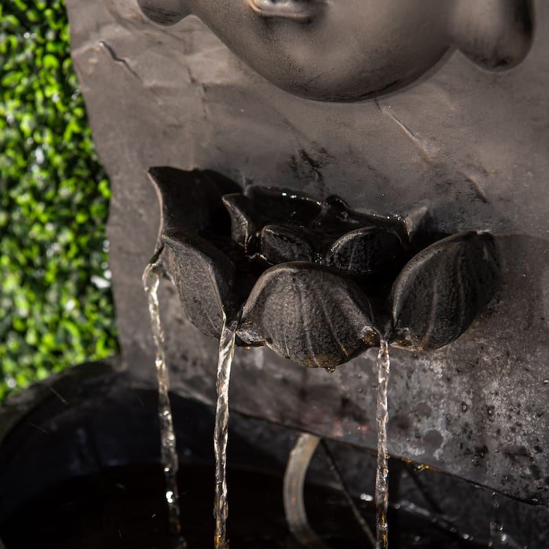 XBrand 30 in H Fiber Resin Wall Buddha Zen Outdoor Garden Water Fountain w/ warm LED Light