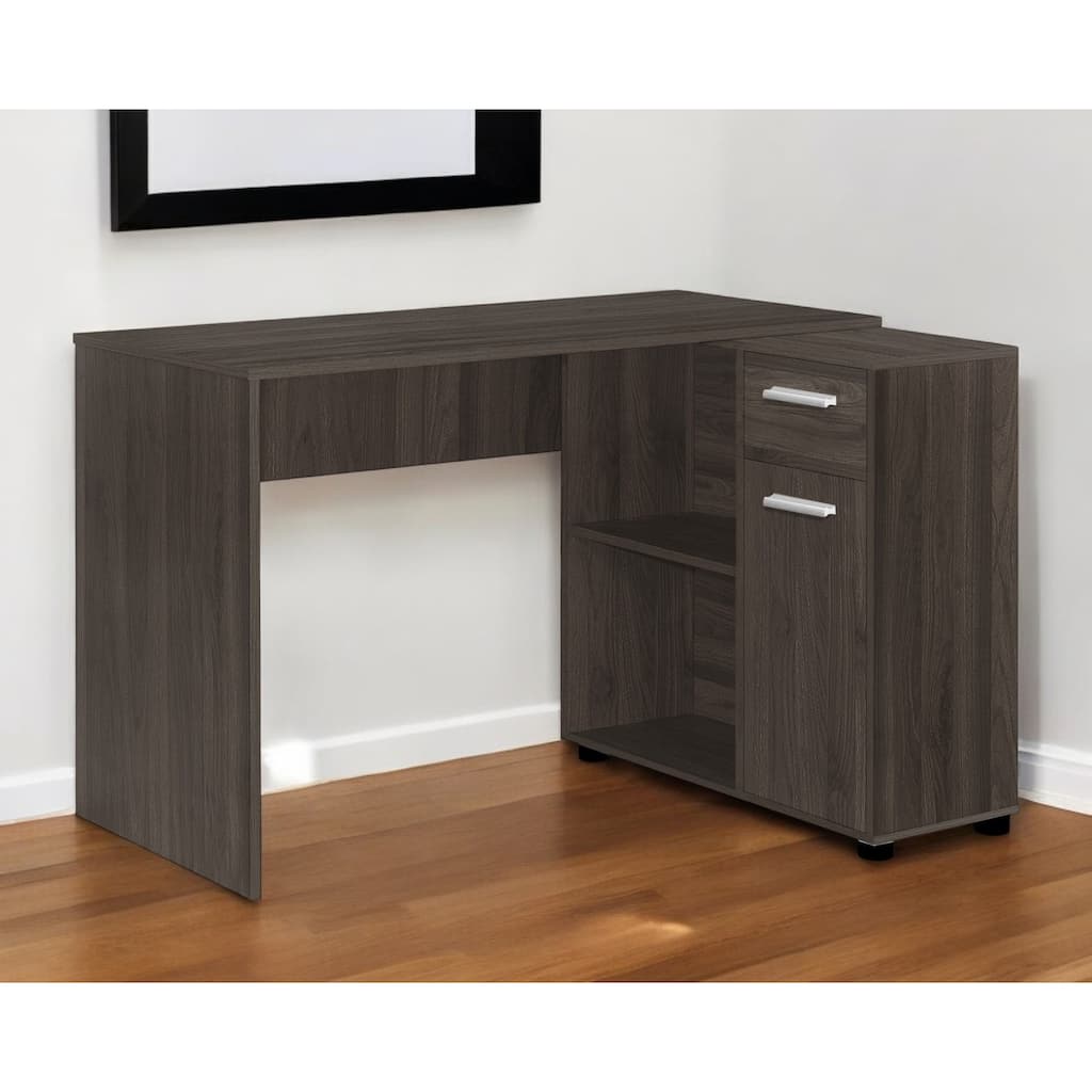 HomeRoots 46" Brown Wood L Shape Computer Desk With Two Drawers