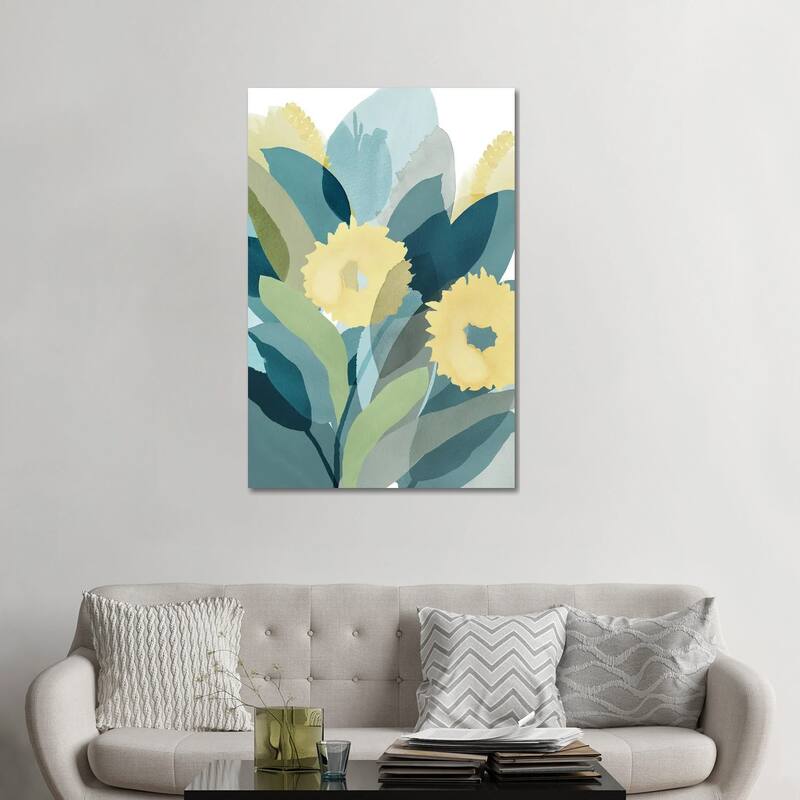 iCanvas "Yellow Teal Floral III" by Flora Kouta Canvas Print - 48x32x1.5