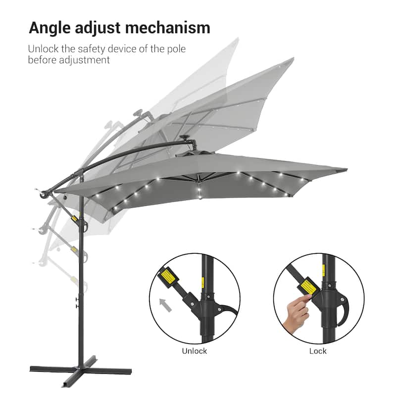 BONOSUKI Outdoor Umbrella,8.2x8.2ft Canopy Offset Umbrella With LED