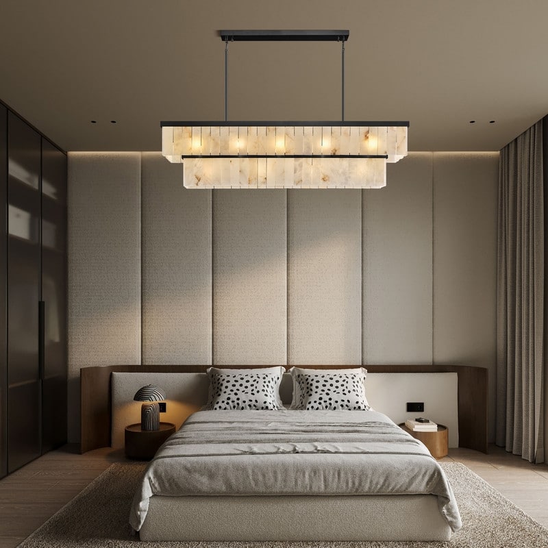 Elegant layered alabaster chandelier with natural stone panels