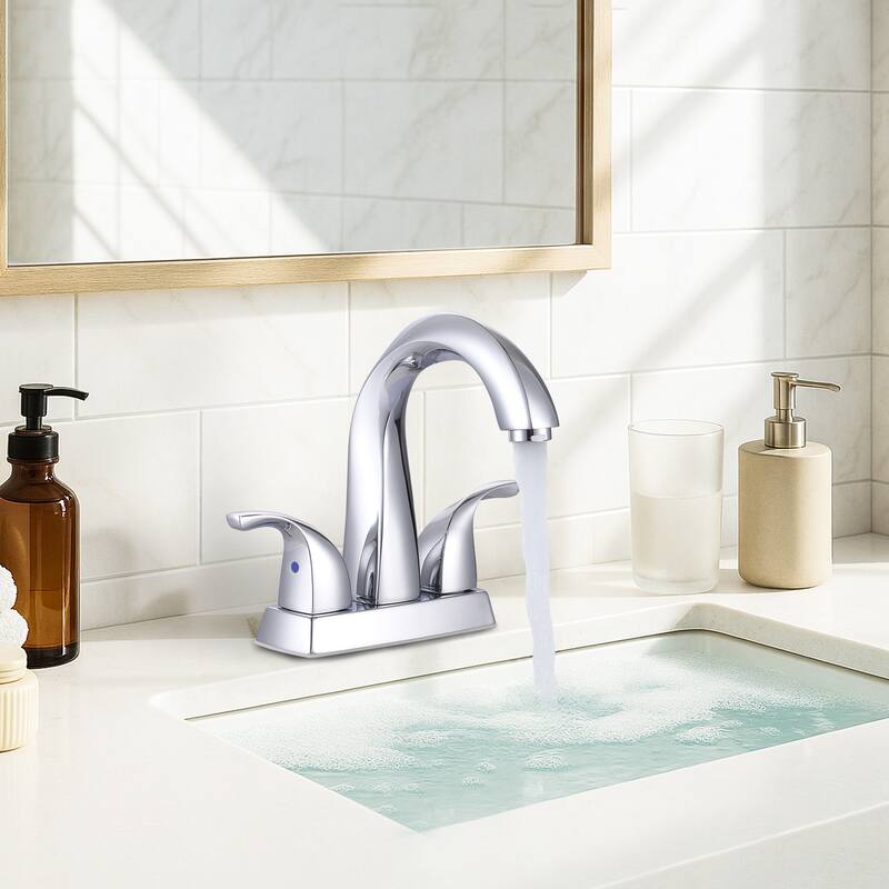 WOWOW 4 in. Centerset Double-Handle Bathroom Faucet with Pop Up Drain