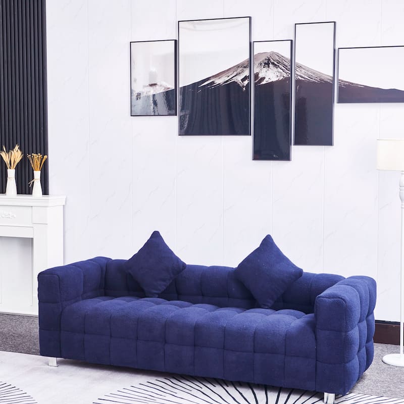 81" Grain Fleece Fabric Sofa with 2 Pillows - Blue