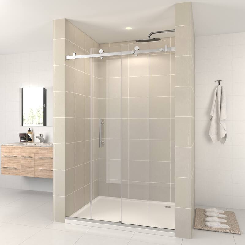 FELYL 44-48" W × 76" H Single Sliding Frameless Shower Door with Heat Soaking Process and Protective Coating Clear Glass