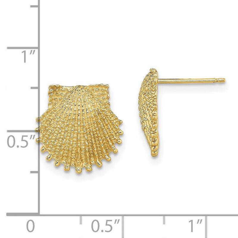 Curata 14k Yellow Gold Beaded Scallop Shell Post Earrings - 13.4x13.4mm