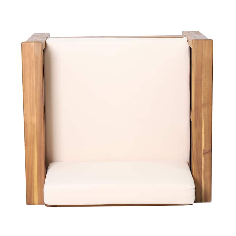 Roomfitters Outdoor Acacia Wood Club Chair with Cushions, Teak Frame and Weather-Resistant Beige Cushions, Ideal for Patio