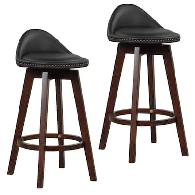 Costway Set of 2 Upholstered Swivel Barstools 29'' Wooden Dining - See Details
