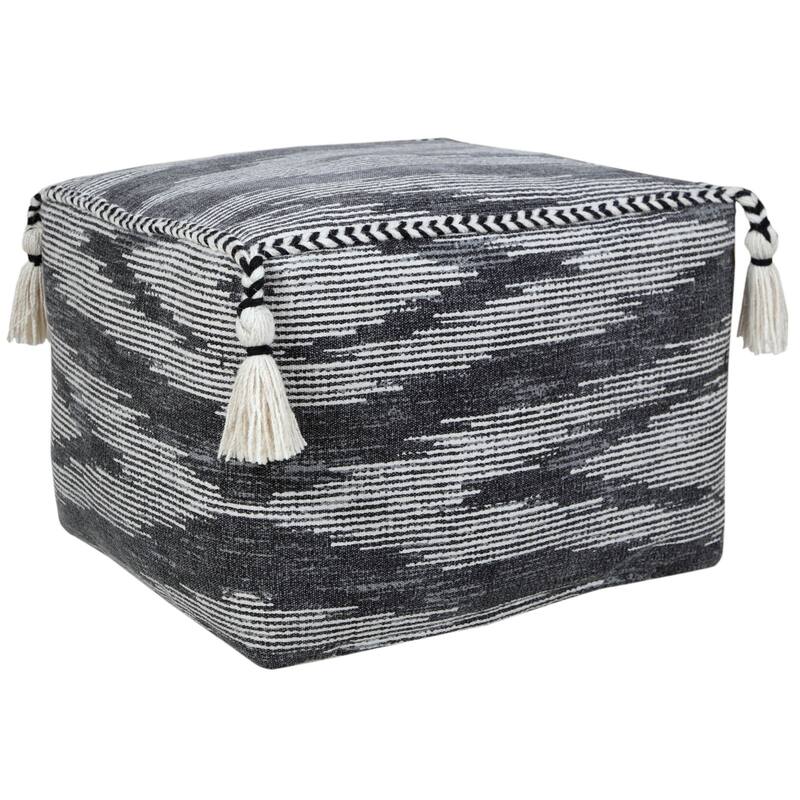 18" Black Gray Electrostatic Geometric Hcrafted Square Pouf Ottoman