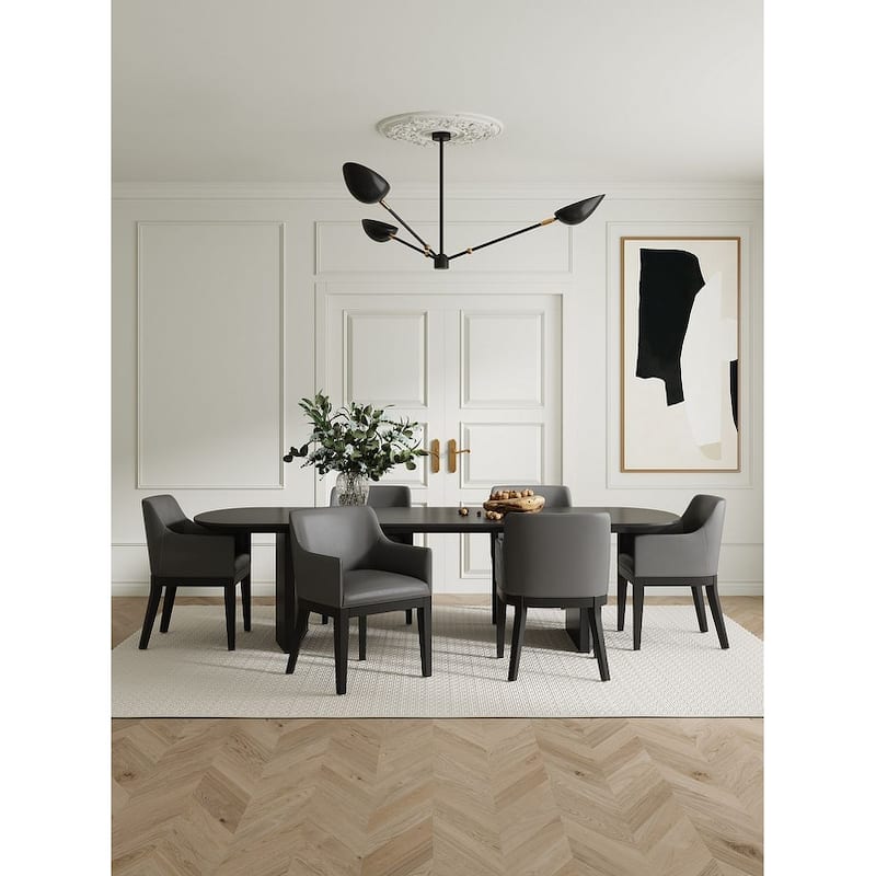 Manhattan Comfort Gansevoort Modern Faux Leather Dining Armchair - Pebble Grey - Single