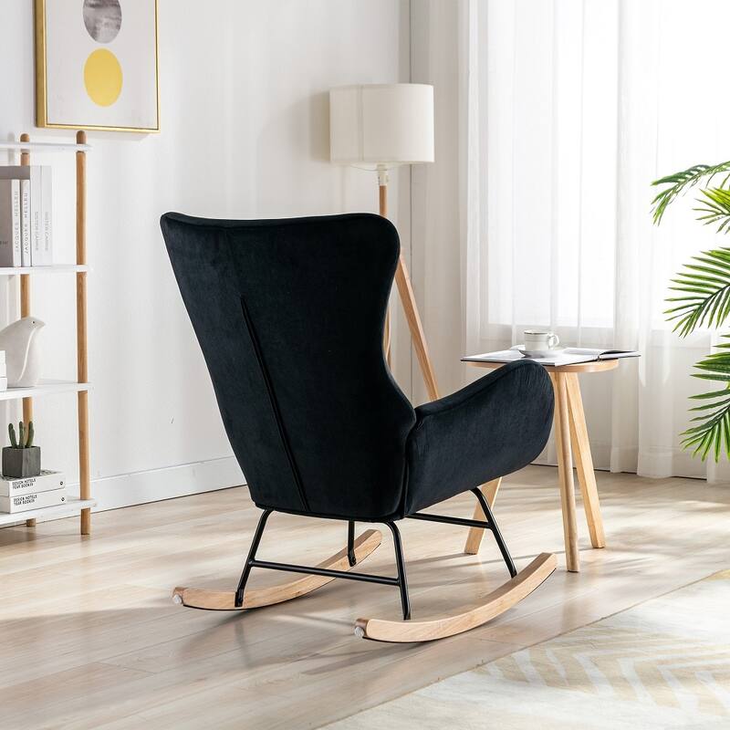 Velvet Fabric Padded Seat Rocking Chair