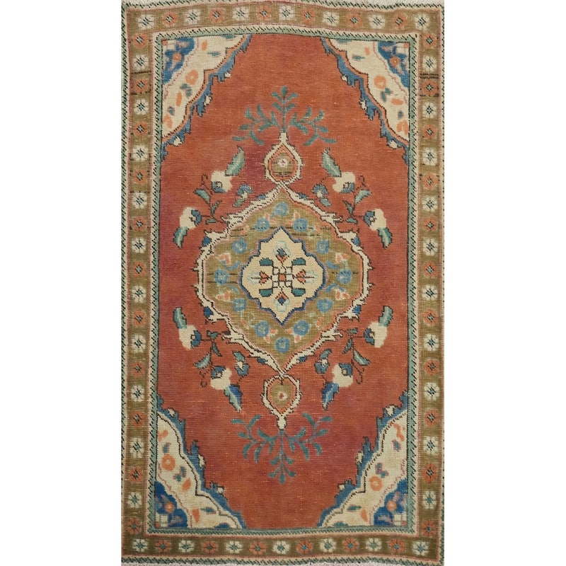 Hand Knotted Oriental 100% Wool Carpet Traditional Medallion Oranges & Rust Tabriz Area Rug - 4' 4'' X 2' 6''