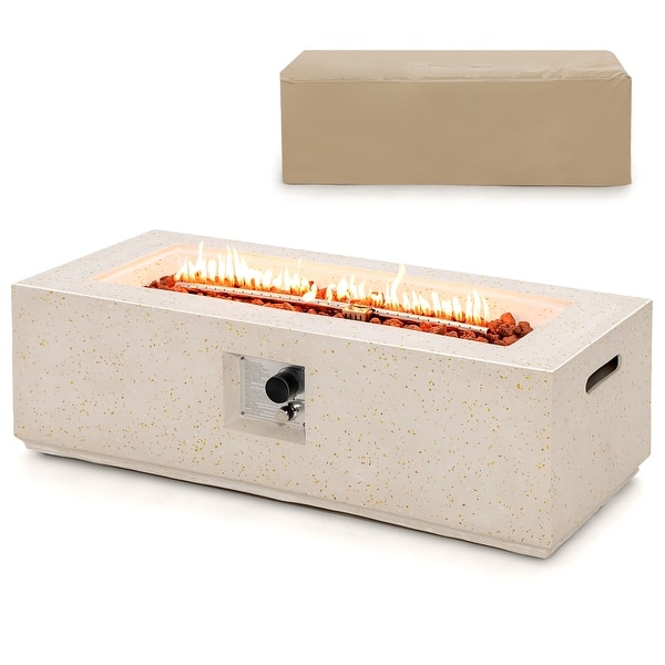 slide 2 of 6, 42'' Terrazzo Fire Pit Table 50,000 BTU Rectangle Propane Fire Pit White