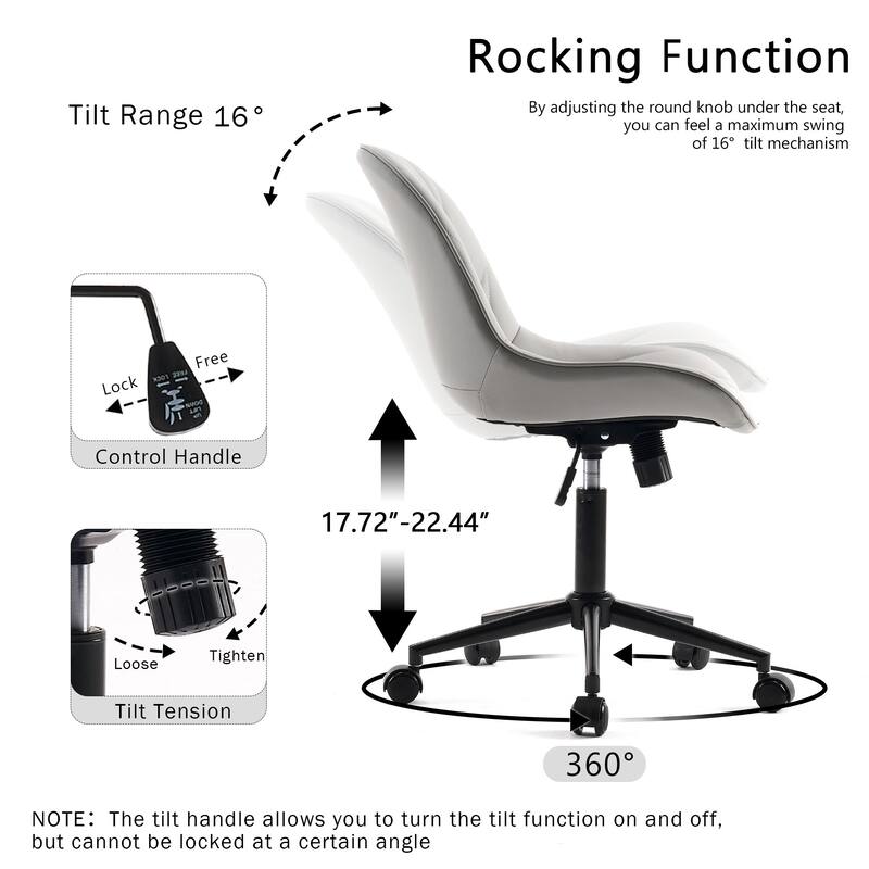 Armless Swivel Office Chair, Faux Leather Task Chairs with Wheels