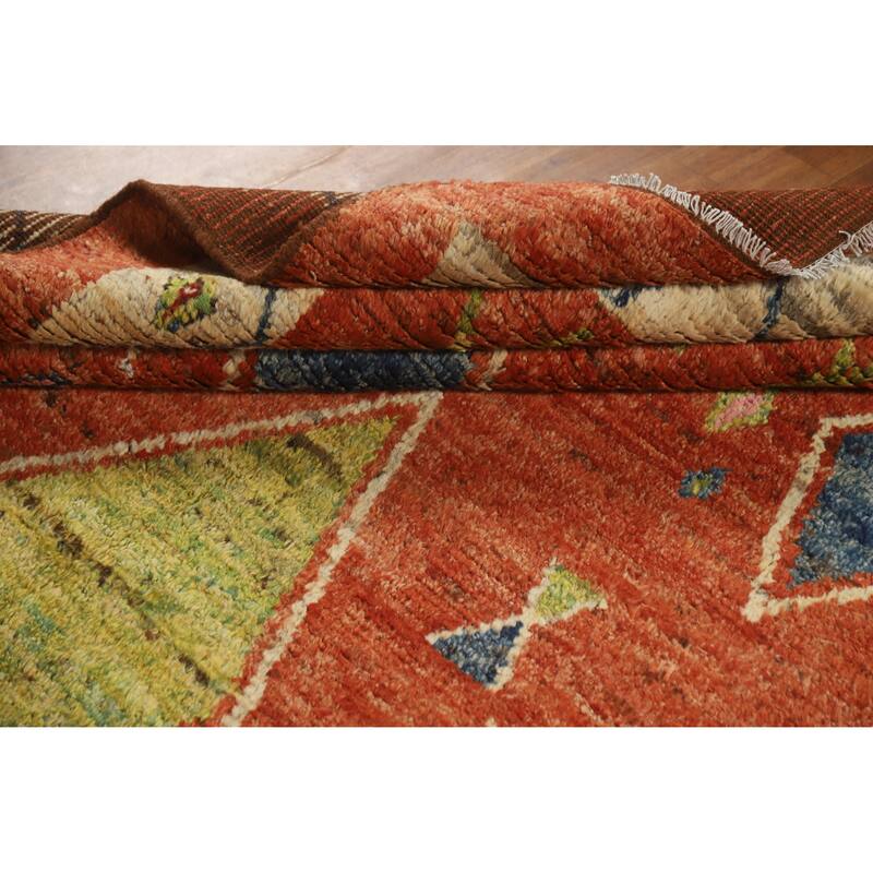 Geometric Orange Moroccan Oriental Rug Handmade Modern Wool Carpet - 6'9" x 9'9"