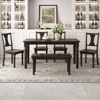 Classic 6 Piece Dining Set Wooden Table & 4 Chairs with Bench - Bed ...