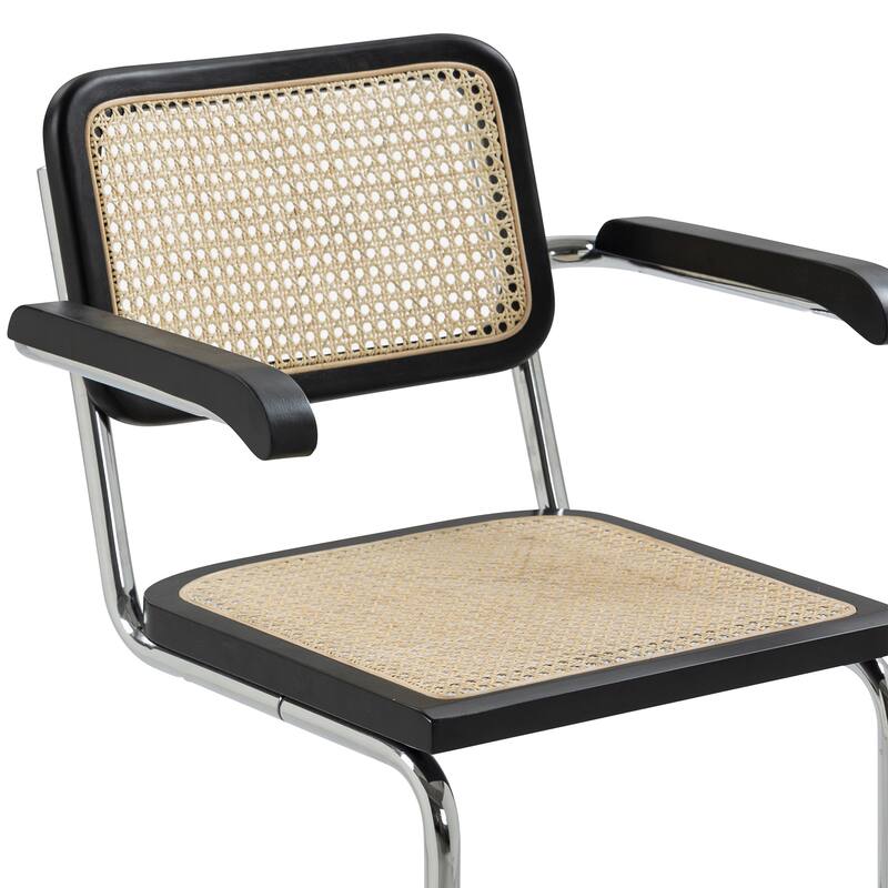 Set of 2 Barnard Black Wooden Dining Chair with Rattan Back and Chrome Legs