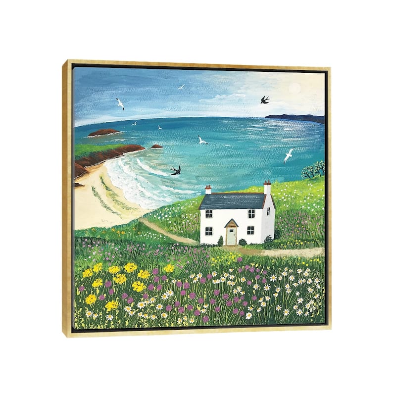 iCanvas "Seaside Cottage" by Jo Grundy Framed Canvas Print - Gold - 12x12