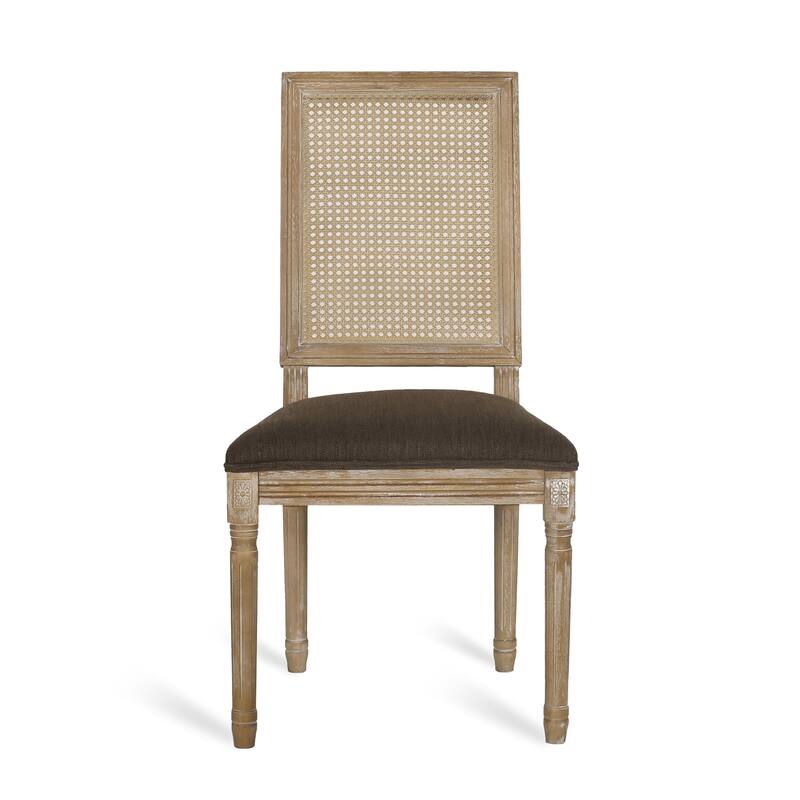 French Dining Chairs Set of 2, Rattan Farmhouse Upholstered Dining Chairs with Backrest and Wood Frame for Living Room, Kitchen