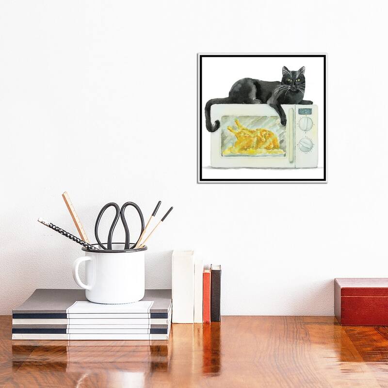 iCanvas "Black Cat On The Microwave" by Alexey Dmitrievich Shmyrov Framed