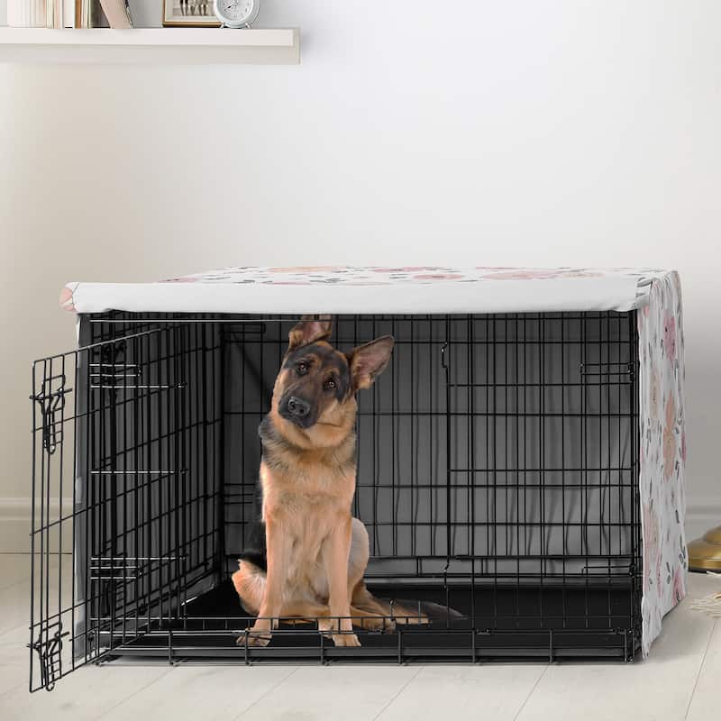 Sweet Jojo Designs Blush Pink Grey Boho Floral Dog Crate Kennel Cover 48in. Bohemian Farmhouse Shabby Chic Watercolor Elegant