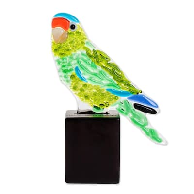 Art glass sculpture, 'Orange-Face Parakeet'
