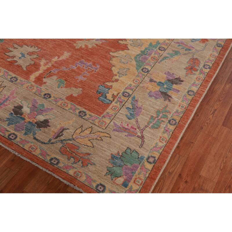 Hand Knotted Oriental 100% Wool Carpet Transitional All-Over Oranges & Rust Oushak Area Rug - 11' 9'' X 9' 4''