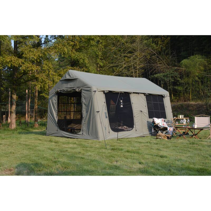 9.8 x13ft with canopy, Inflatable Camping Tents with Hand Pump, Air Glamping Tents, Easy Setup Waterproof