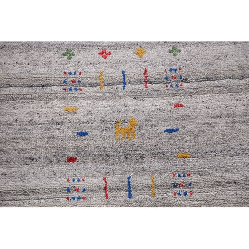 Silver Gray Striped Gabbeh Oriental Area Rug Handmade Wool Carpet - 9'0" x 12'0"