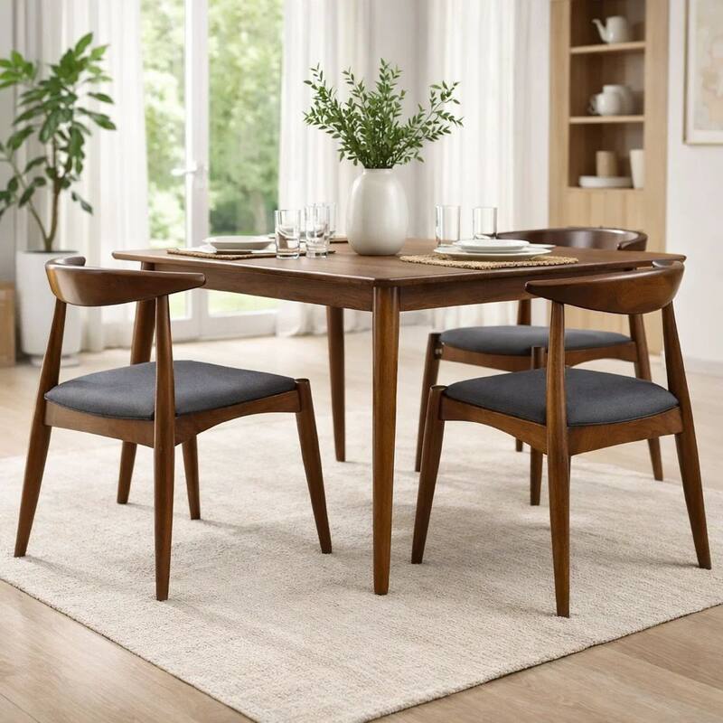 Syma Dining Side Chair Set of 2, Open Curved Back, Dark Brown Wood