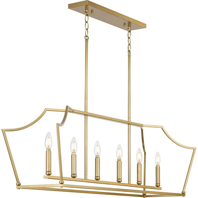 Parkhurst Collection Six-Light New Traditional Brushed Bronze Linear Island Chandelier Light - 42 in x 13 in x 15 in - 42 in x 13 in x 15 in