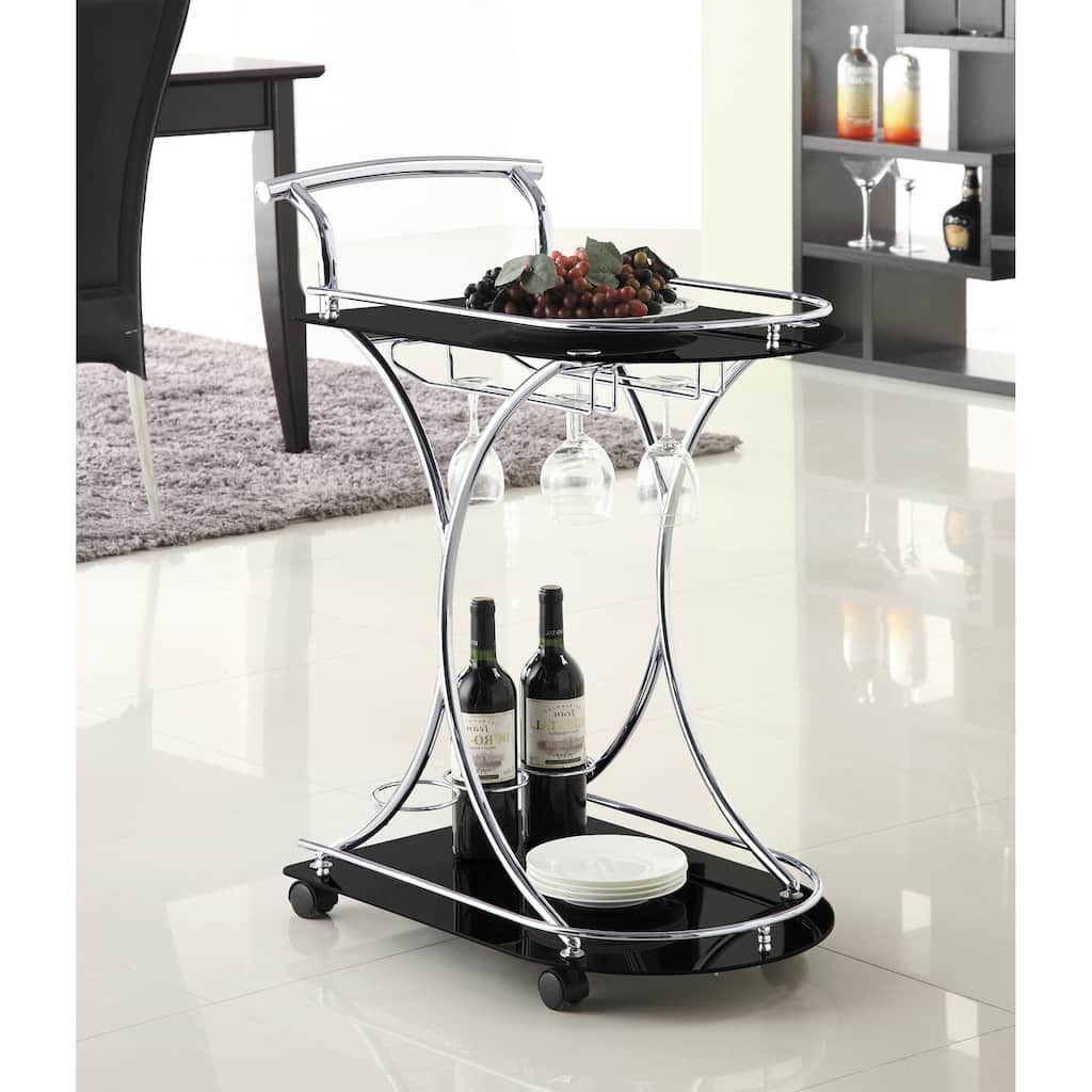 Allen and Chrome 2-Tier Glass Shelf Metal Bar Cart