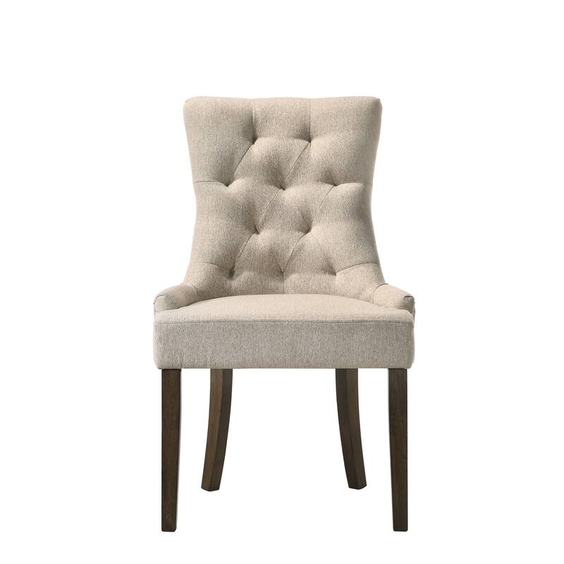 HomeRoots Set of Two Tufted Beige and Oak Upholstered Fabric And Solid Wood Dining Side Chairs