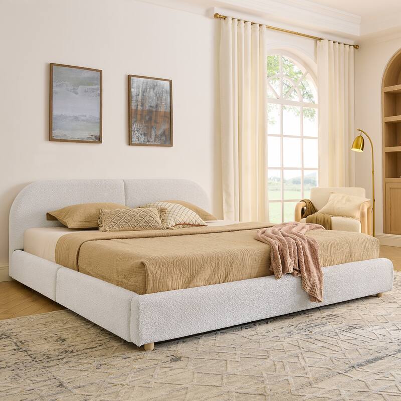 Stylish Curve-shaped Upholstered Platform Bed Frame Modern Minimalist Low Profile Bed with Curved Headboard Optional Storage Bed