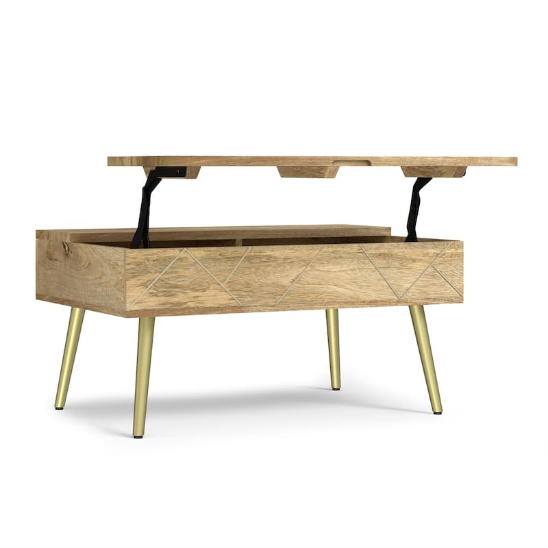 Simpli Home Jager SOLID MANGO WOOD 36" Wide Rectangle Modern Lift Top Coffee Table in Natural - 36 inch Wide