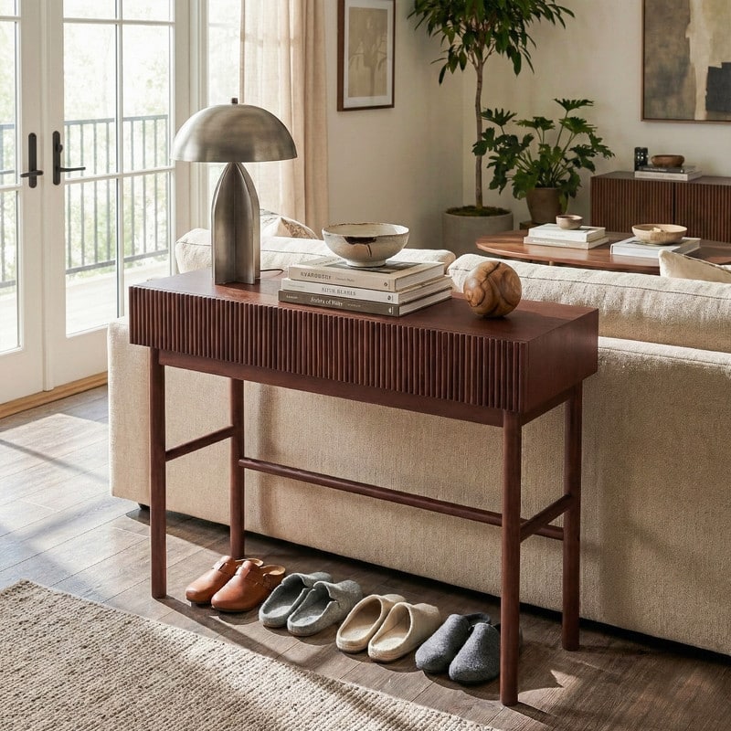 Solid Wood Console Table with 2-Drawer - Brown