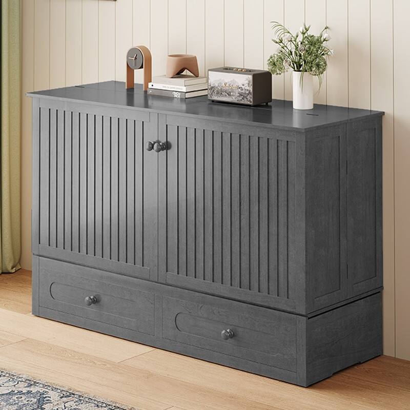 Mixoy Queen Murphy Bed Chest with Charging Station and Storage Drawer,No Mattress