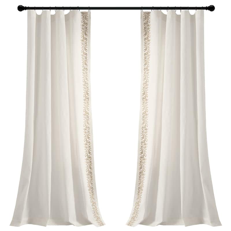 Lush Decor Luxury Modern Flower Linen Like Embroidery Border Window Curtain Panel Single