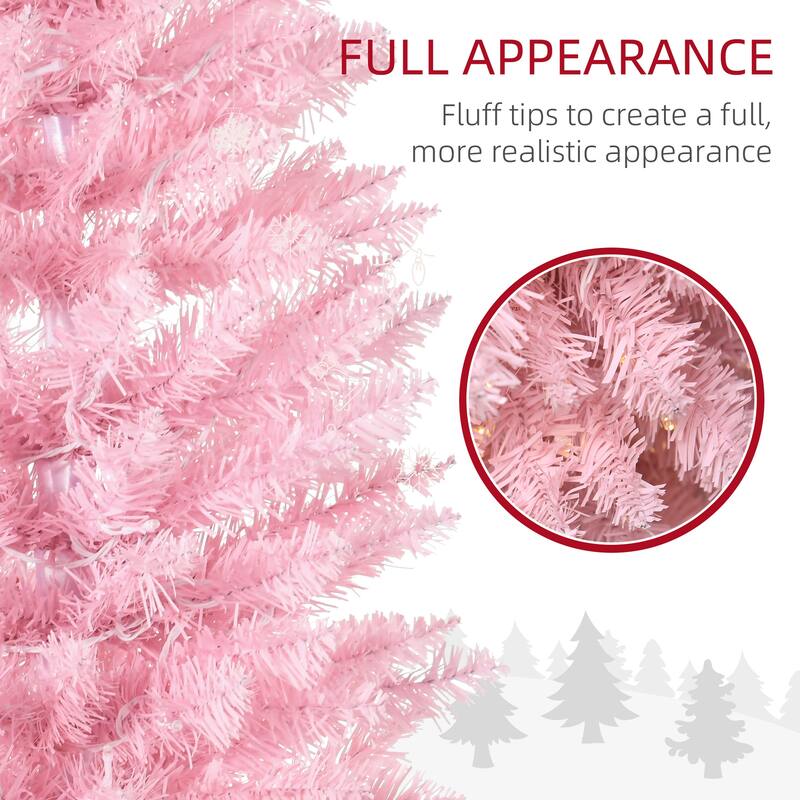 5' Tall Pre-Lit Slim Noble Fir Artificial Christmas Tree with 110 Warm White LED Lights and 294 Tips - Pink