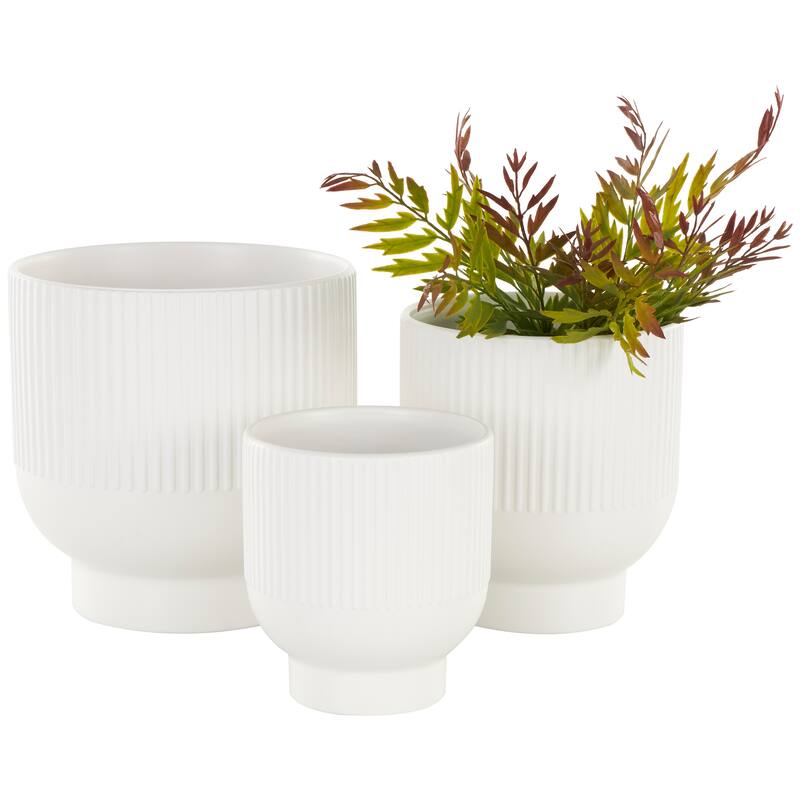 Black, Light Blue or White Ceramic Speckled Planter with Linear Grooves and Tapered Bases (Set of 3)