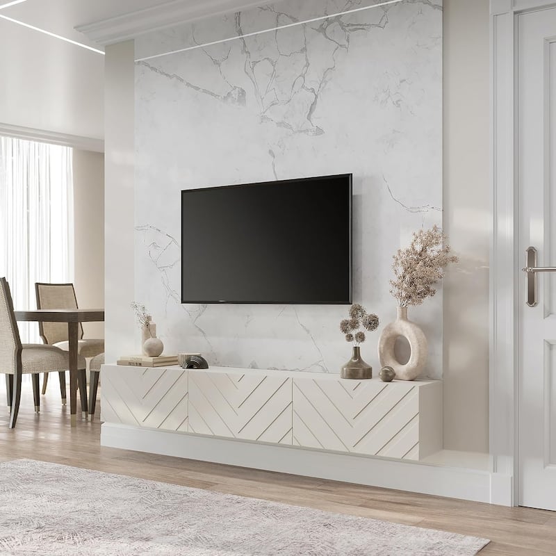 Living Skog Alessio White 59 in. Floating TV Stand Fits TV's up to 65 in. with Wall Mount Feature