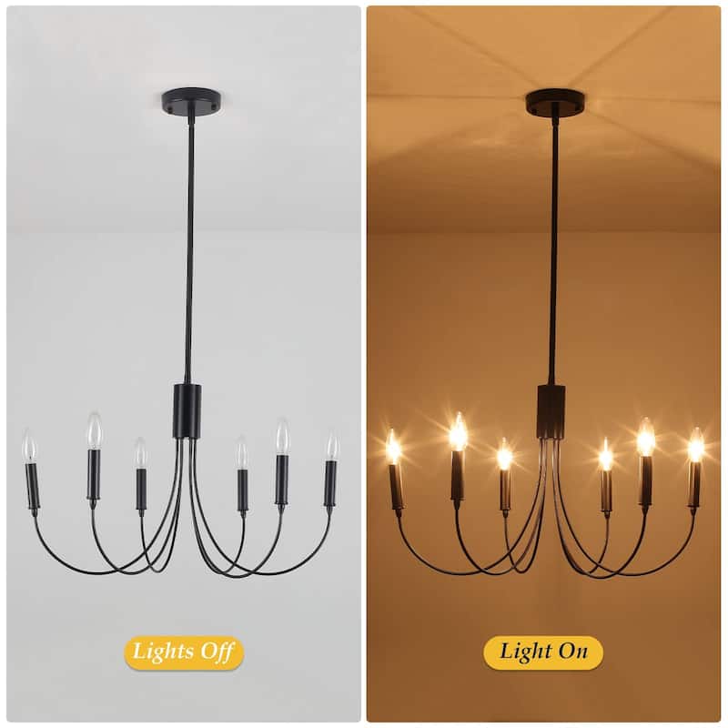 6-Light Modern Chandelier, Farmhouse Chandelier, Candle Style Chandelier for Dining Living Room Kitchen Island - 23.62"Dx8.86"H
