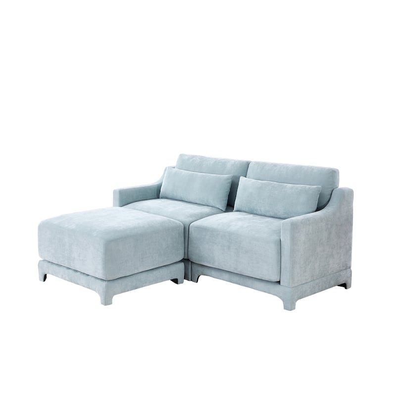 73.2" Chenille 2-Seater Sofa with Ottoman, 2 Lumbar Pillows, High-Resilience Sponge and Solid Wood Frame