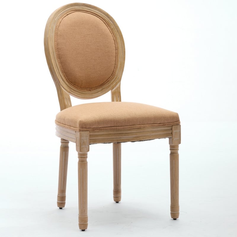 French Style Solid Wood Frame Antique Painting Linen Fabric Back Dining Chair,Set of 2