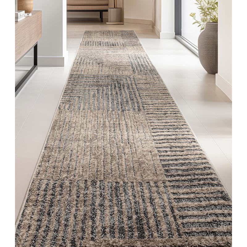 Custom Size Runner Harlow Sula Modern Geometric Soft Stair Rug - 2' 3" x 16' - Ivory Grey - Runner