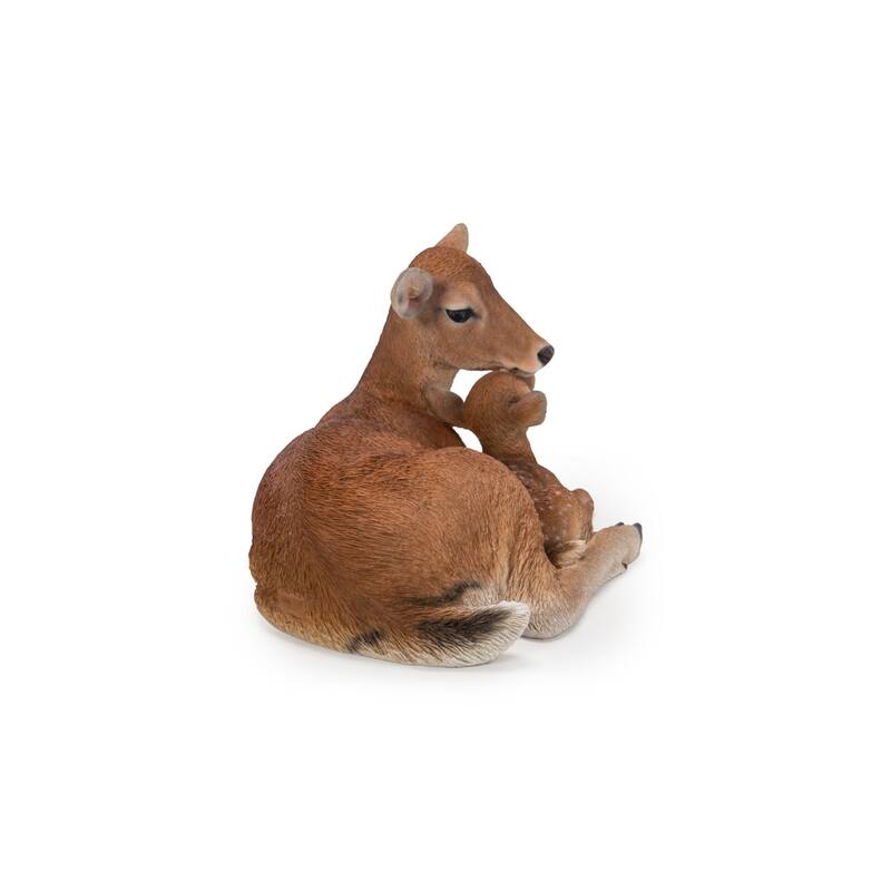 15.75" Brown Cuddling Mother and Baby Fox Outdoor Garden Statue