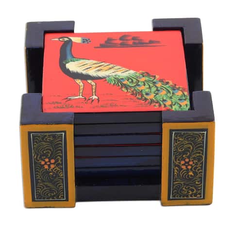 Novica Handmade Royal Peacock Wood Coaster Set (Set Of 6)