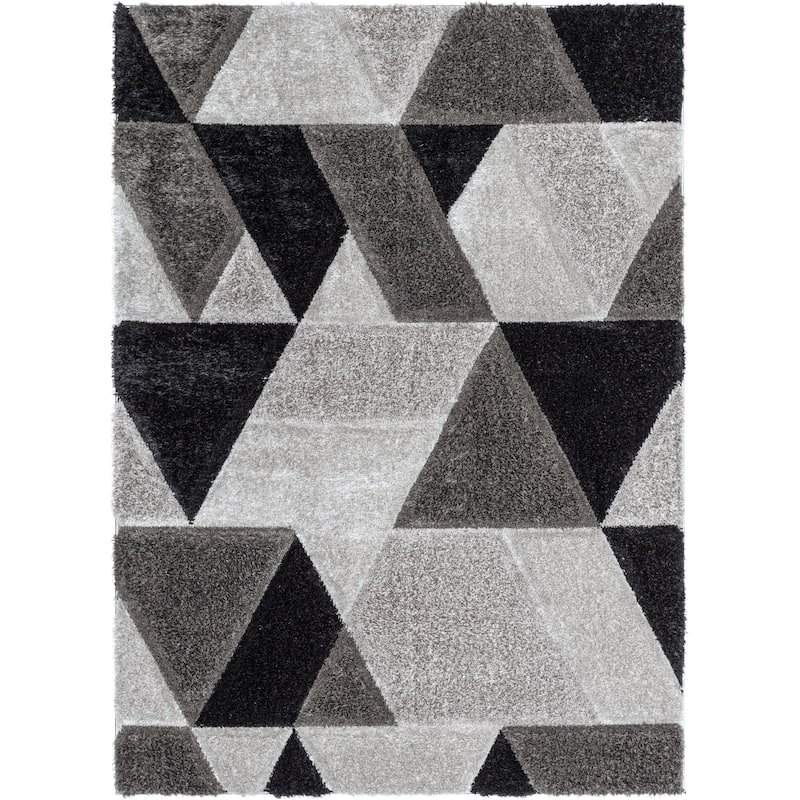 Well Woven San Francisco Holland Geometric Modern Carved Shag Area Rug - 7' 10" x 9' 10" - Black - Rectangle
