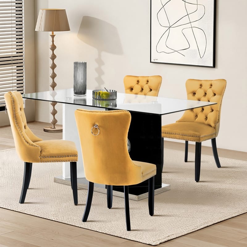 Solid Wood Velvet Upholstered Dining Chair Set of 6